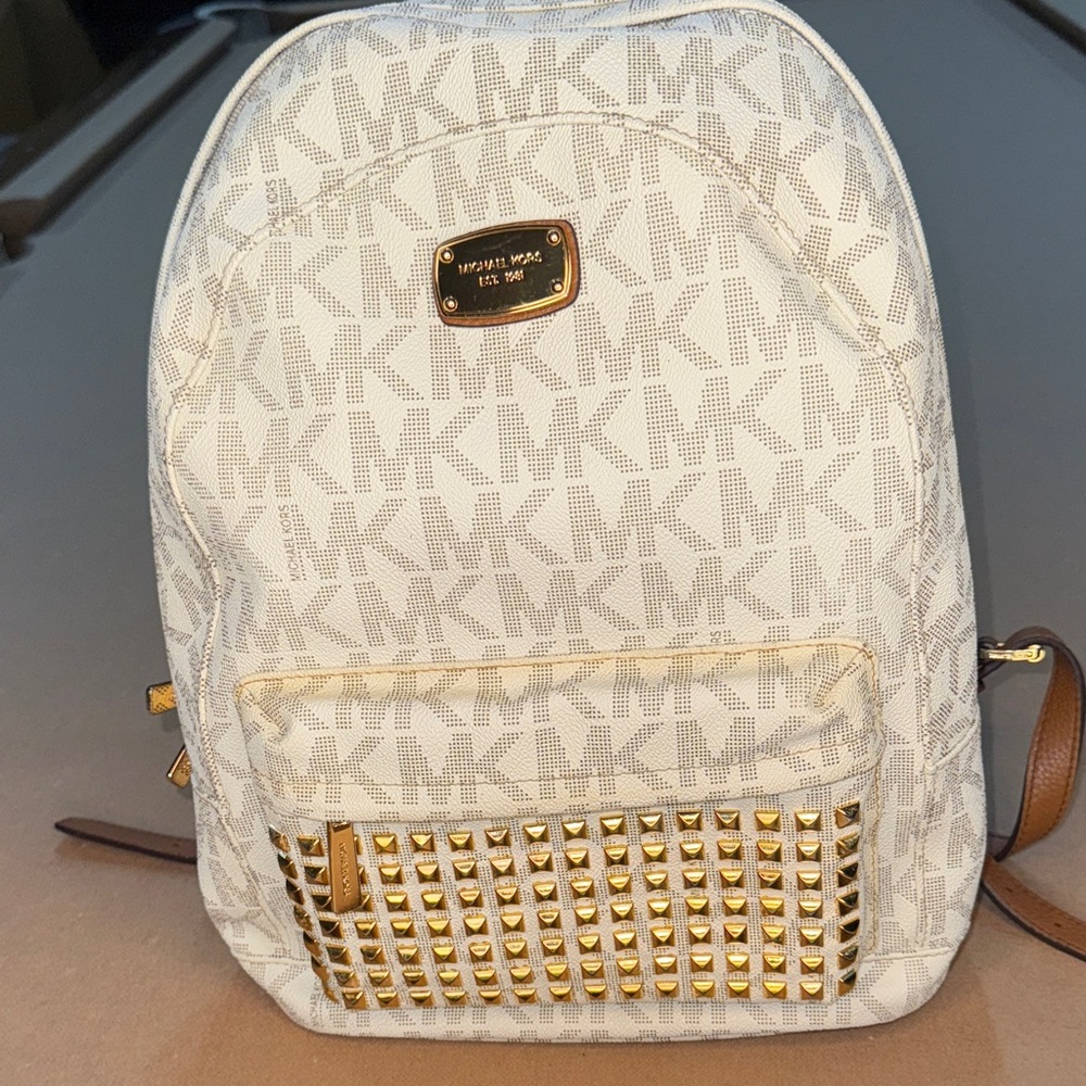 Michael Kors Cream and Gold Studded Backpack